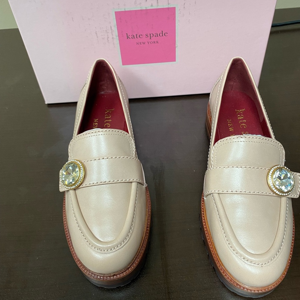 Kate Spade Cream Loafers with Gold Accent